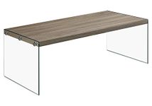 Monarch Specialties I 3054 Coffee Table, Accent, Cocktail, Rectangular, Living Room, 44" L, Tempered Glass, Laminate, Brown, Clear, Contemporary, Modern