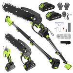 Cordless Pole Pruning Shears & Chain Saw Set, 6.4Ft Extension Pole 2*4.0 mAh Battery Rechargeable 550W Pure Copper Motor Handheld Chain Saw Trimmer for High & Low Tree Branch Cutting Trimming Prunin