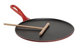 Le Creuset Enamelled Cast Iron Crepe Pan, With Long Lasting Enamel Coating and Ergonomic Handle, 27cm, Cerise, 20136270600460