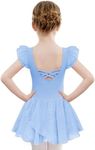 Zaclotre Ballet Leotards for Girls Criss-cross Straps Back Dancewear with Sparkle Sequins Skirt Blue 8-9 Years