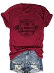 Women Vintage T Shirt Funny Summer Short Sleeve Tops Print Graphic Tees, B-wine Red, Medium