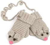 Kids Knitted Mouse Mittens with String- Oat Beige (Infant/Toddler Girl 1-3 Y)
