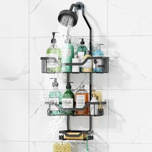 SanDream Shower Caddy Hanging, Rustproof Shower Organizer, Over the Shower Head Caddy with Hooks for Razor/Sponge, No Drilling Bathroom Storage Shelf Rack with Soap Holder - Black