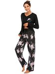 Famulily Pyjamas for Women Ladies Pyjama Set Soft Long Sleeve Sleepwear Two Piece V Neck and Loose Pant Loungewear PJ's Black XXL