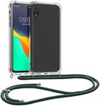 kwmobile Crossbody Case Compatible with Apple iPhone XR Case - Clear TPU Phone Cover w/Lanyard Cord Strap - Dark Green/Transparent