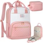 NUBILY Laptop Backpack for Women 15.6 Inch School Backpack for Girls Waterproof Travel Backpack Carry On 2 Set Anti Theft Backpacks Womens Backpack with Accessory Purse Book Bag Lightweight Pink