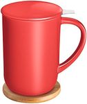 CEEFU Porcelain Tea Mug with Infuser and Lid, Teaware with Filter and Coaster, Loose Leaf Tea Cup Steeper Maker, 16 OZ for Tea Coffee Milk Women Office Home Gift (Red)