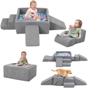 Baby Climbing Blocks with Ball Pit,6PCS Foam Climbing Toys for toddlers 1-3 Inside,Soft Crawl & Climb Activity Play Set Indoor,Modular Structure Washable Play Equipment,Gray(Balls Not Included)