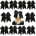 7" Jumbo Cheer Bow Big Hair Bows with Ponytail Holder Large Classic Accessories for Teens Women Girls Softball Cheerleader Sports Elastics Ties Handmade by Kenz Laurenz (10 pack 7" Cheer Bow Black)