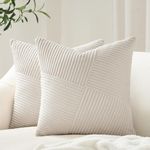 Topfinel 24x24 inches Pillow Covers Set of 2 Cream White Corduroy Decorative Throw Pillow Covers for Sofa Couch Bed, Windmill Textured Striped Patchwork Couch Spring Pillow Case 60x60 cm