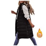 Women's Long Puffer Gilet Longline Casual Quilted Jacket Thick Hooded Bodywarmer Jacket Vest Full Zipper Sleeveless Down Trench Coats Thickened Warm Windbreakers Padded Waistcoat with Pocket