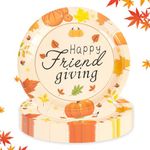 50PCS Happy Friendgiving Paper Plates - 7Inch Autumn Pumpkin Maple Leaf Theme Dessert Plate for Cake Fruit Salad Pizza Disposable Party Decoration Supplies for Autumn, Thanksgiving, Friendgiving