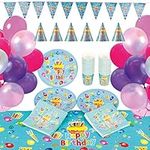 MATANA 182-Pcs Birthday Party Tableware for Kids, Boys & Girls (40 Guests) - 40 Paper Plates, 40 Party Cups, 40 Party Hats, 40 Napkins, 20 Balloons, 2m Banner, Large Tablecloth