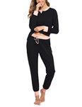 Aseniza Women's Pyjamas Sets Soft Cotton Long Sleeve Ladies Lounge Pjs Button Down Sleepwear Top & Pants with Pockets Two Pieces（AA#-Black，L）