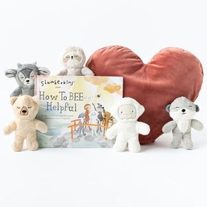 Slumberkins How to Bee Helpful Pillow Set - Includes Heart Pillow, 5 Caring Crew Minis: Honey Bear, Ibex, Otter, Sloth and Yeti Mini Plushes and How to Bee Helpful Hardcover Book