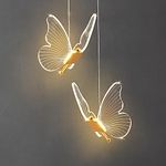 GUANSHAN 2 PCS Butterfly Bedside Pendant Light with Long Line, Light Luxury Acrylic Butterfly Chandelier Dining Room Pendant Lighting Stair Light Art Chandelier, 12W, 3 Lighting