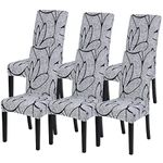 SearchI Dining Room Chair Covers Set of 6, Stretch Printed Parsons Chair Slipcovers Spandex Removable Washable Kitchen Chair Protector Cover for Dining Room, Hotel, Ceremony (Grey Lotus+White Texture)