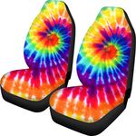 Biyejit Colorful Tie Dye Front Car Seat Covers 2 Set Stretch Seats Case Universal Fit Most Auto,Sedan,SUV,Van,Truck Installation Airbag Compatible