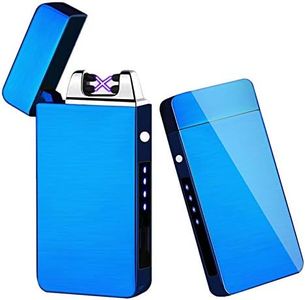 Lighter, Electric Arc Lighter USB Rechargeable Lighter Windproof Flameless Lighter Plasma Lighter with Battery Indicator for Fire,BBQs,Fireworks ,Candle,Camping - Outdoors Indoors (Blue)