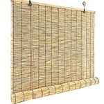 Hand-Woven Natural Reed Curtains Bamboo Blinds Roman Roller Shades,Retro Lifting Type Reed Roll Up Shades,Kitchen Privacy Louver,for Outdoor/Indoor,Customizable,60x160cm/24x63in(WxH)