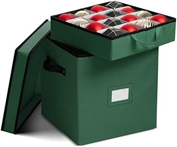 Zober Christmas Ornament Storage Box - Stores 64 Ornaments - Non-Woven, Tear- Proof Christmas Ornament Storage Containers - 3 Inch Cube Compartments - Green
