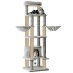 FURRLOVERS Multi-Level Cat Tree Tower, 64-Inch Tall, with Scratching Posts, Hammocks and Condo, Grey (FURR-88 - Grey)