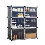 Mondeer Shoes Rack, Shoe Storage Cabinet, Shoe Storage Ideas, Plastic foldable Shoe Storage Unit with 6 Tier, Modular Shoe Organizer for Space Saving (Black)