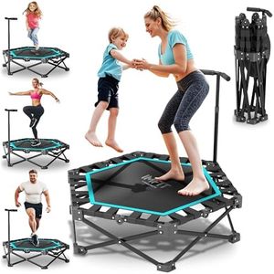 IMFit Foldable Rebounder Trampoline 42" Indoor Adult/Kids Exercise | Mini Trampoline Fitness Outdoor | with 3-Level Adjustable Handle | Weight Capacity 331 Lbs | Best for Indoor/Outdoor/Garden/Play