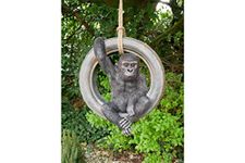 Casadomu Gorilla On Tyre Swing Monkey Garden Hanging Rope Tree Ornament Resin Outdoor Ape