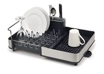 Joseph Joseph Stainless-Steel Extendable Dual Part Dish Rack Non-Scratch and Movable Cutlery Drainer and Drainage Spout, One-Size, Gray