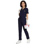 THE UNIFORM PROS. Women's Minimalist Scrub Suit | 5 Pocket | V Neck | Skin Friendly Fabric | Long Lasting | Hospital Uniform for Doctors, Nurses, OT Dress (M, Navy Blue)