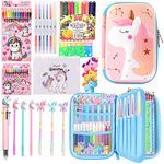 Markers Set,59 pcs Pencil Case Art Coloring Drawing Kits,Gifts For Girls Stationary Set Pencil,Crayon&Markers Stuff,Birthday Gifts Toys for Girls Gifts (Girls Unicorn Theme)