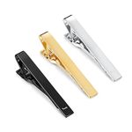 UBGICIG 3 Pcs Stainless Steel Tie Clips for Men Elegant Personalized Letter Tie Clip Set for Men Classic Gold Silver Black Tone Tie Bar Father's Day Gifts Business Wedding Anniversary, Standard size,