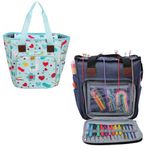 Knitting Bag,Yarn Storage Organizer Tote Bag Holder Case Cuboid with Zipper Closure and Pockets for Knitting Needles Crochet Hooks Project Accessories,Easy to Carry, Blue Pattern