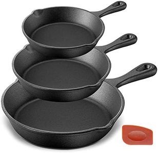 NutriChef Pre-Seasoned Cast Iron Skillet Pans - 3 Pieces Kitchen Frying Pan Nonstick Cookware Set w/Drip Spout - Includes Scraper - Electric Stovetop, Induction, Gas Range, Ceramic - NutriChef NCCI76
