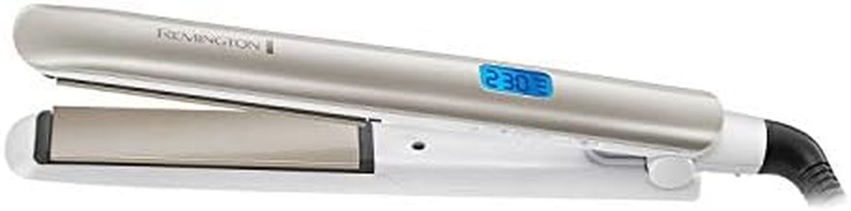 Remington Hydraluxe Hair Straightener - 110 mm Ceramic Hair straighteners with Moisture Lock Coating and Fast 15 Second Heat-Up - S8901, White