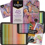 Castle Art Supplies Pasteltint Colored Pencils Set | 48 Premium Quality Colors in Softer, Sumptuous Tones | for Professional and Adult Artists | Protected and Organized in Presentation Tin Box