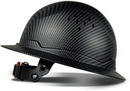 SAFEBUILDER Full Brim Carbon Fiber Pattern Hard Hat, Adjustable and Comfortable hardhats ANSI Ratchet Durable Hardhat Construction & Industrial (Matte Black Hat)