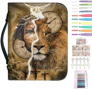 Christian Jesus Easter Day Leather Bible Cover Case Zipper Women Men Large Capacity Multiple Pockets Handle Carrying Fit Book