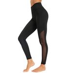 Dmwhsy Women Mesh Workout Leggings with Side Pockets Tummy Control Workout Running Leggings High Waist Yoga Pants Black