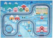 Prosumer's Choice Children's Room Cartoon Traffic Track Mat - 63x47-Inch Play Mat Rug - Polyester and Non-Slip Backing Fabric Car Track Rug - Kids Road Map Rug for Play Area or Bedroom Decor - Blue