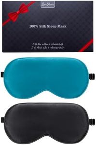 BeeVines Sleep Mask, 2 Pack 100% Real Natural Silk Eye Masks with Adjustable Strap for Sleeping, Mulberry Silk Eye Shade Cover, Blocks Light Reduces Puffy Eyes Traveling Gifts (Black & Peacock Blue)