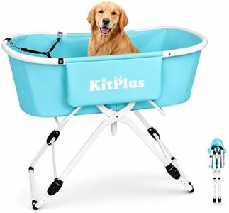 KITPLUS Portable Dog Bathtub, 5 Height Adjustable Dog Washing Station for Pet Shower and Grooming Foldable Bathing Tub with Storage & Anti-Slip Design for Small Large Dogs