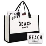 Lamyba Beach Bag, Canvas Beach Tote Bags for Women, Black and White, Medium