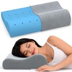 MY ARMOR Cool Gel Cervical Pillow for Neck Pain | Contour Design for Neck & Shoulder Pain Relief | Dual Height Ergonomic Support | 18 x 11 x 3.5 Inch | 2 Years Warranty | Grey Velvet Cover - Pack of 1