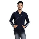 Black Collection Men's Self Design Full Sleeves Navy Blue Zipper T Shirt(SKU: BCN005_NavyBlue_S)