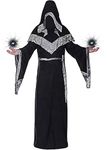 Men’s Wizard Robe Medieval Retro Warlock Hooded Cloak Mystic Monk Rope Sorcerer Cape Halloween Cosplay Costume(Black,XL)