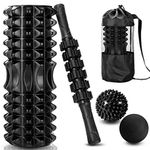 SACONELL 4 in 1 Black Foam Roller & Massage Stick Set Deep Tissue Foam Roller Kit with 2 Massage Balls and A Massage Roller Stick for Fitness, Yoga, Relaxation, and Pilates