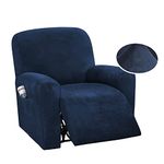 DSECHCRSL Velvet Recliner Chair Cover with Side Pocket, 4 Piece Non Slip Recliner Sofa Cover 1 Seat Stretch Recliner Cover Form Fitted Thick Soft Washable for Living Room, Pet, Kids,Navy blue