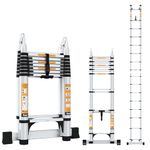 Equal 22 FT 2-in-1 Aluminum Telescopic Ladder with 2 Triangle Support & Stabilizers | EN131 Certified with 2 Year Warranty | 150kg Max Capacity | Ladder for Home or Outdoor Work (6.6m/8+8 Step)